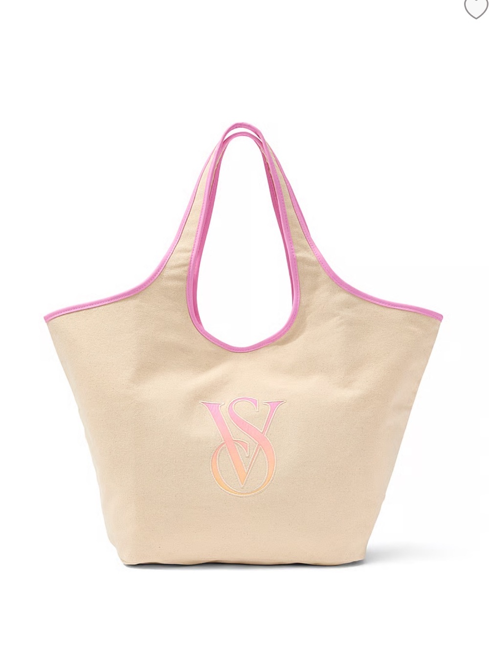 Victoria's Secret Beige Tote with Pink Trim